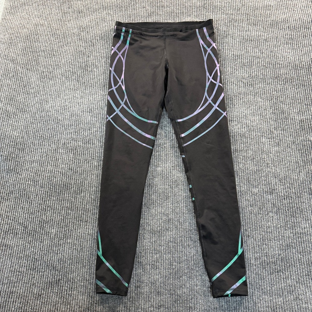 Champion Women M Iridescent Geometric Reflective Athletic Leggings Black Poly